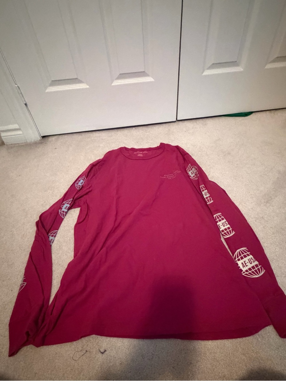 American Eagle Outfitters Long-Sleeve Graphic Tee - Burgundy with White Prints